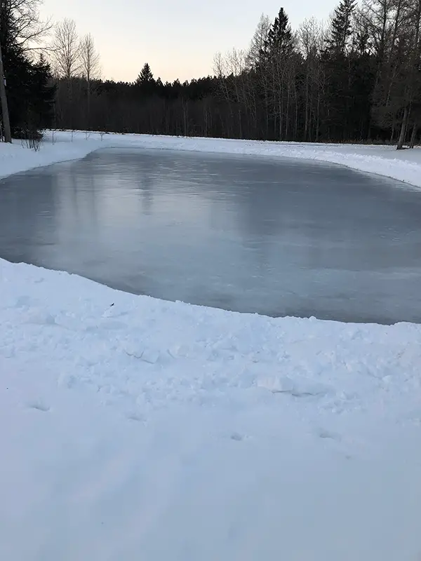 The pond hockey rink where I get my daily exercise while listening to audiobooks.