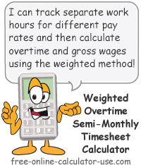 Time Sheet Calculator: Semi-Monthly: 3-Column: WOT Sign